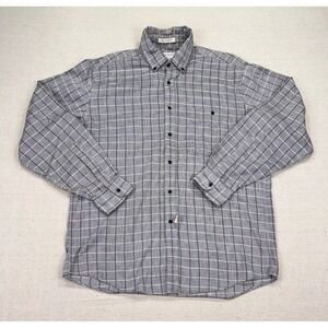 Yves Saint Laurent Mens Large Shirt Grey Windowpane Check Cotton Button Down YSL